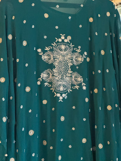 Teal Green Chiffon Chikankari Kaftan