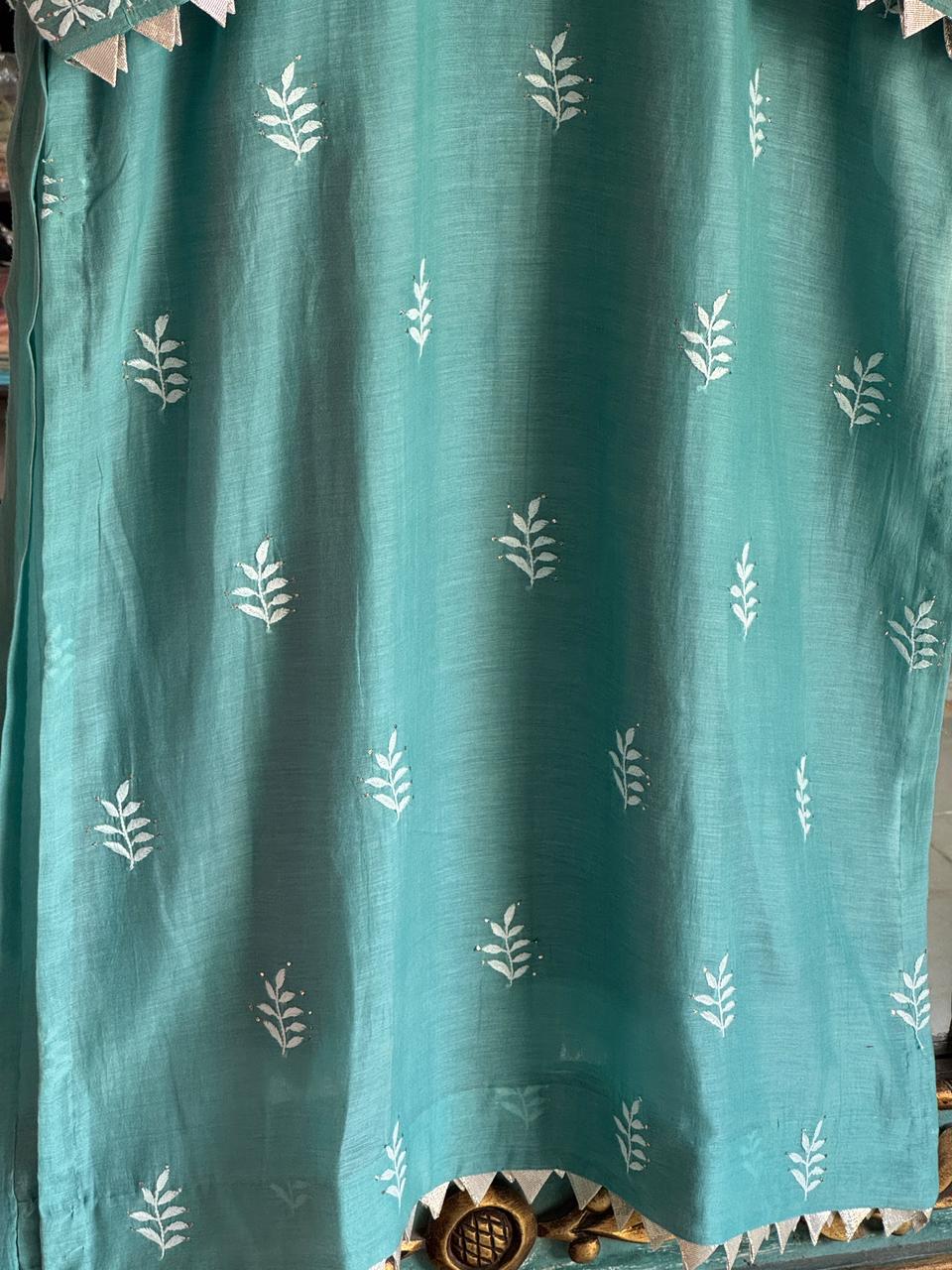 Teal Green Daraz Applique Chikankari Mukaish Kurta Dupatta Set