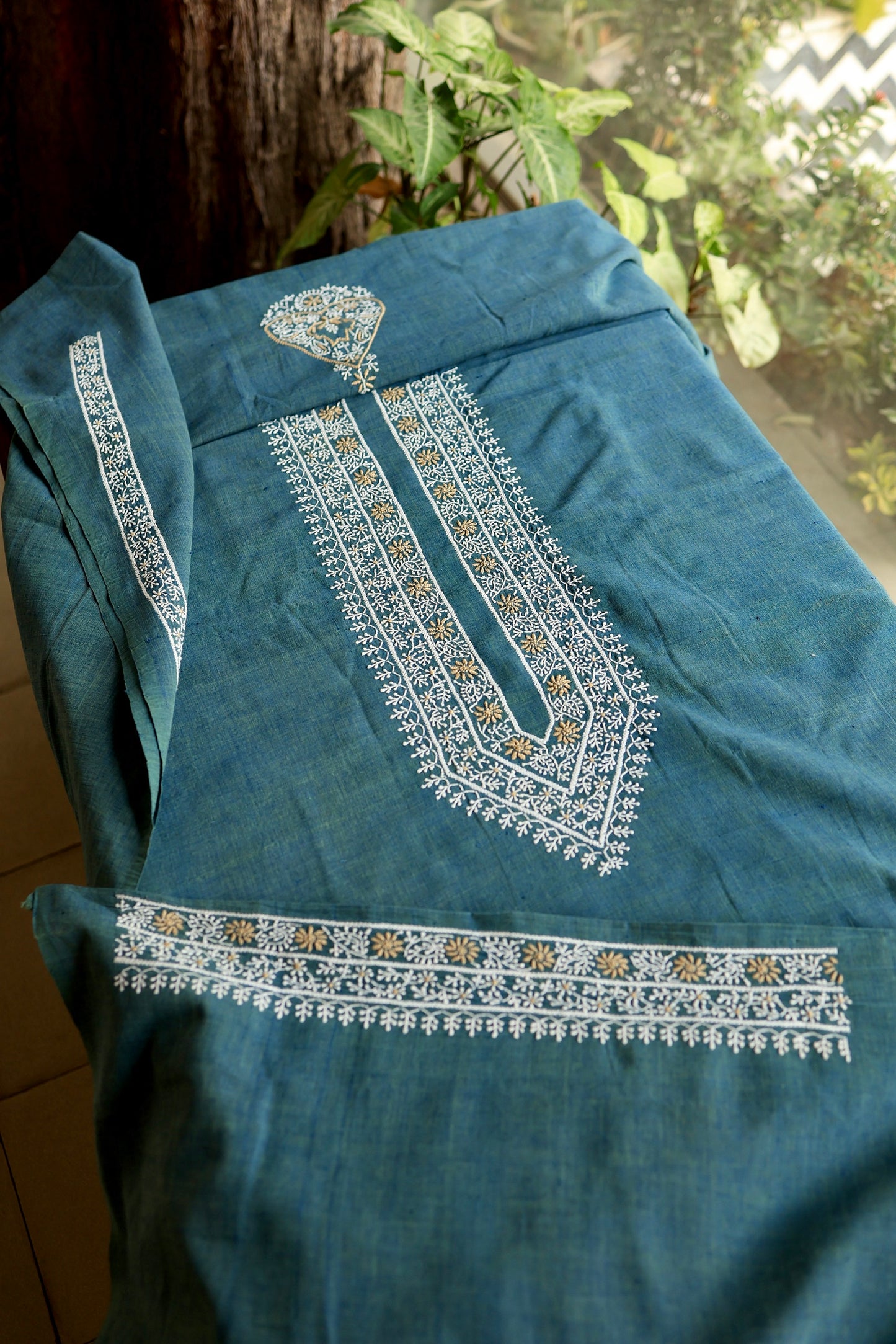 Teal Green Shade Malkha Handspun Khadi Kurtas Unisex Fabric