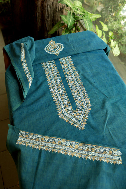 Teal Green Shade Malkha Handspun Khadi Kurtas Unisex Fabric