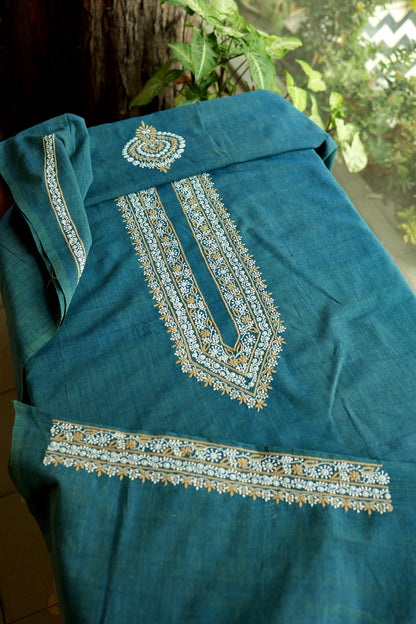 Teal Green Shade Malkha Handspun Khadi Kurtas Unisex Fabric