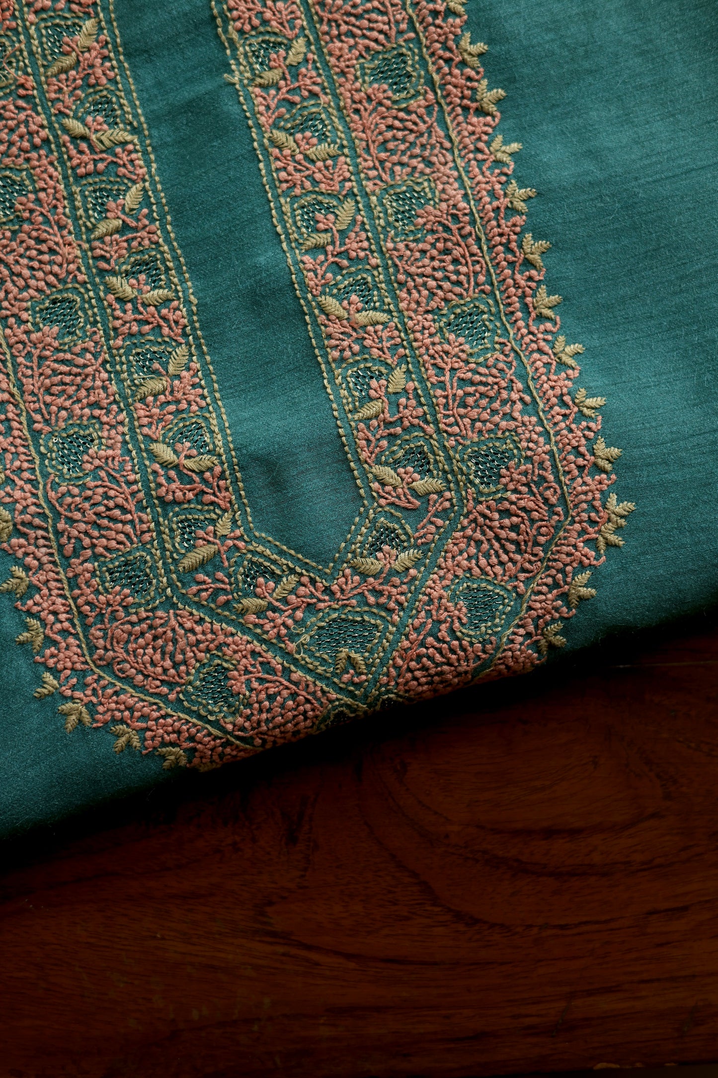 Teal Green Shade Moonga Silk Chikankari Men’s Kurta Fabric