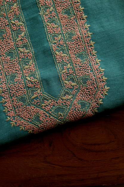 Teal Green Shade Moonga Silk Chikankari Men’s Kurta Fabric