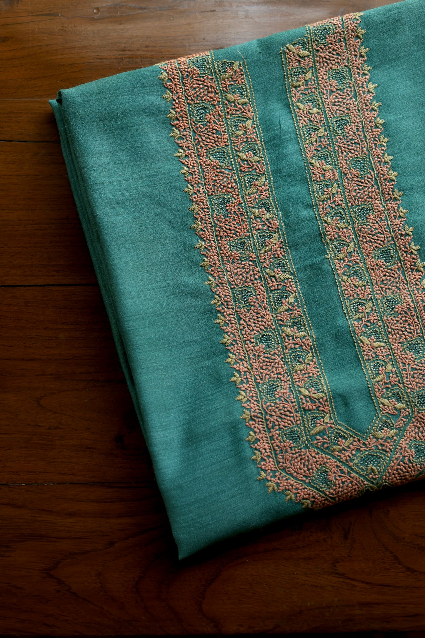 Teal Green Shade Moonga Silk Chikankari Men’s Kurta Fabric