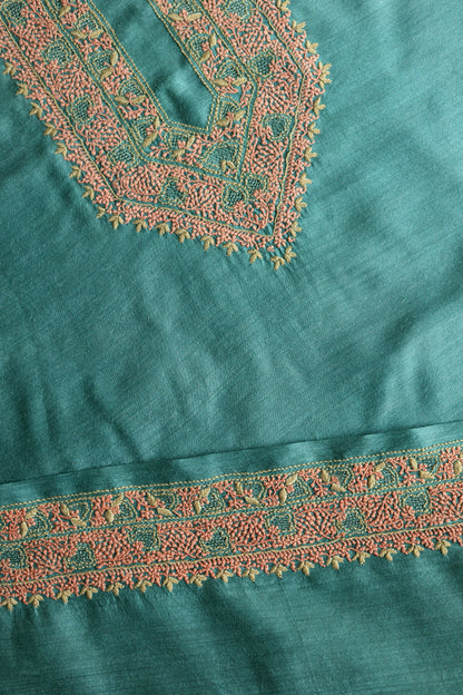 Teal Green Shade Moonga Silk Chikankari Men’s Kurta Fabric