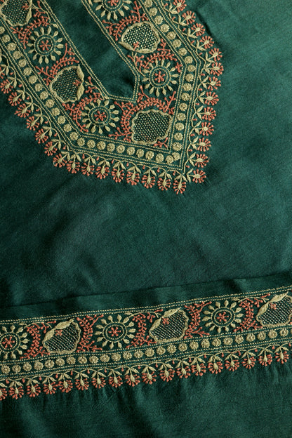 Teal Green & Peach Moonga Silk Chikankari Men’s Kurta Fabric