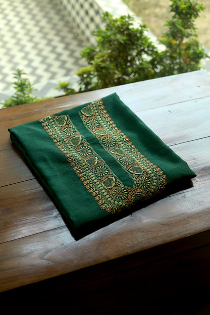 Teal Green & Peach Moonga Silk Chikankari Men’s Kurta Fabric