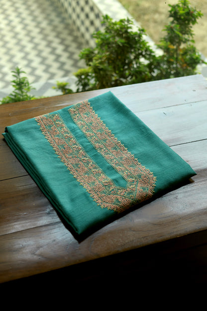 Teal Green Shade Moonga Silk Chikankari Men’s Kurta Fabric