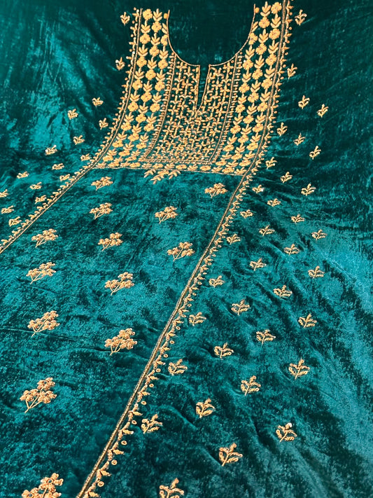 Teal Green Shade | Saman Velvet Ready To Wear Kurta Set