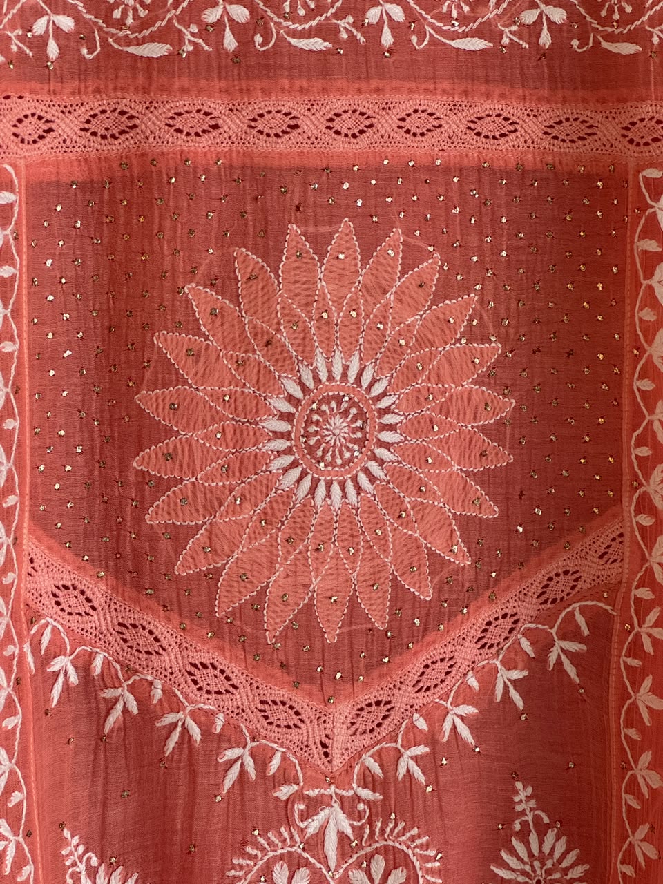 Terracotta Peach Shade Malmal Chikankari Kamdani Short Kurti
