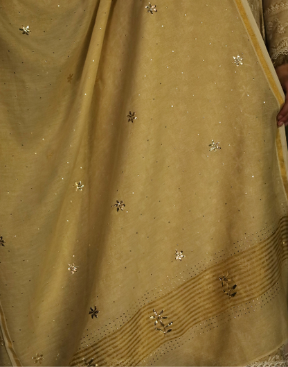 Tissue Silk Mukaish Badla Dupatta With Zari Border