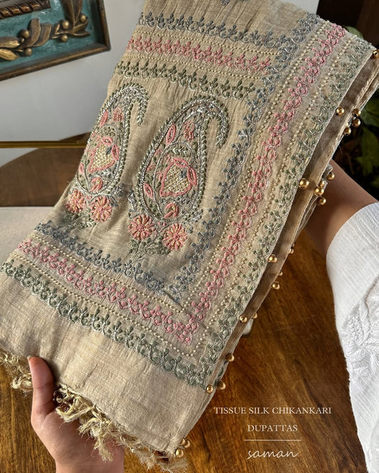 Tissue Silk Fine Chikankari Boota Dupatta