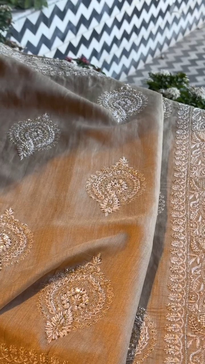 Tissue Silk Fine Chikankari Chand Boota Dupatta
