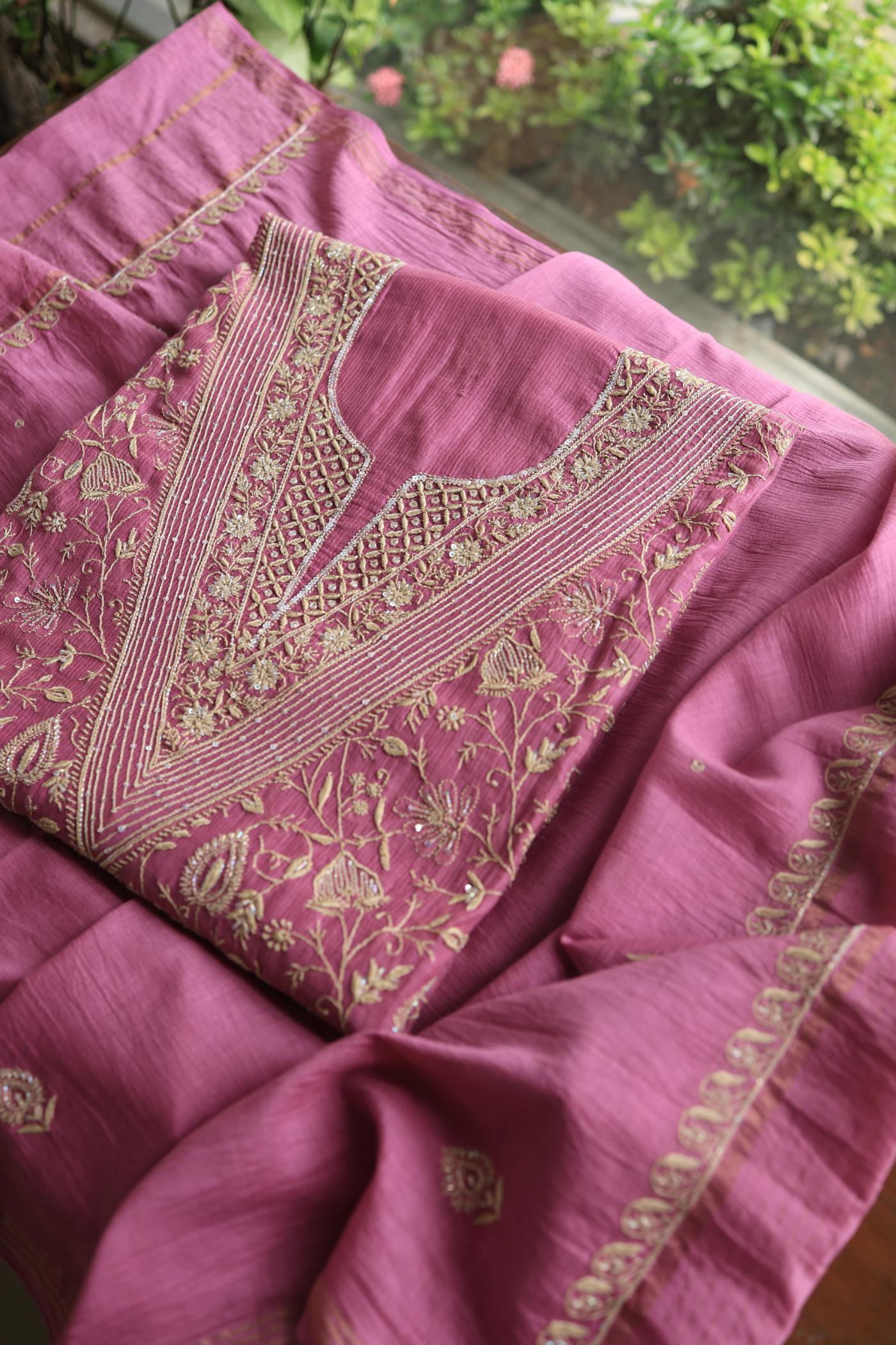 Tulip Pink Shade Mal Maheshwari Chikankari Unstitched Fabric