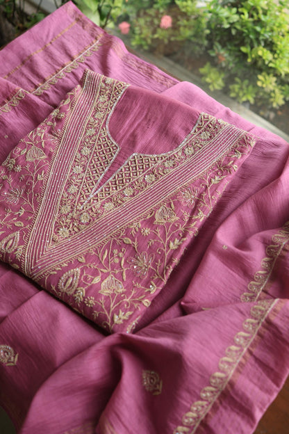 Tulip Pink Shade Mal Maheshwari Chikankari Unstitched Fabric