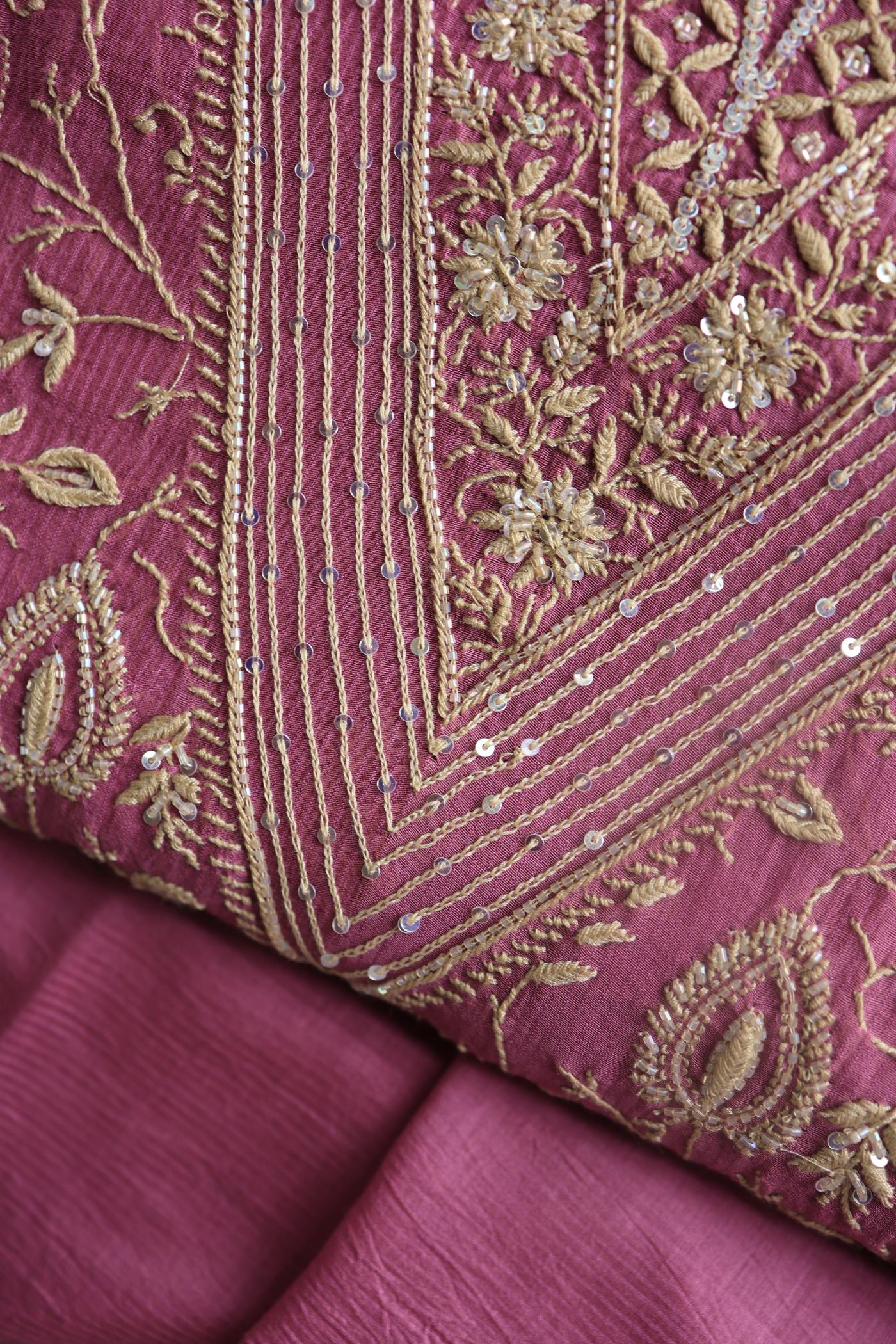 Tulip Pink Shade Mal Maheshwari Chikankari Unstitched Fabric