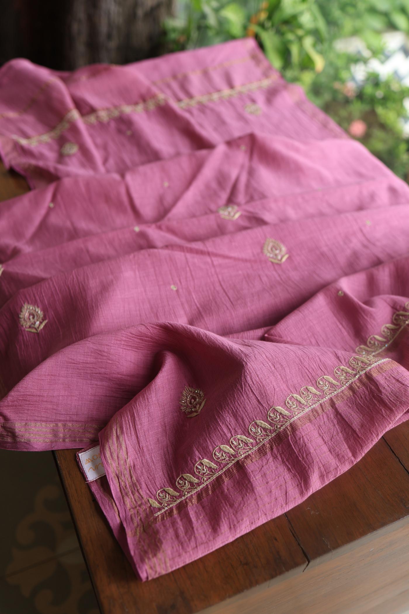 Tulip Pink Shade Mal Maheshwari Chikankari Unstitched Fabric