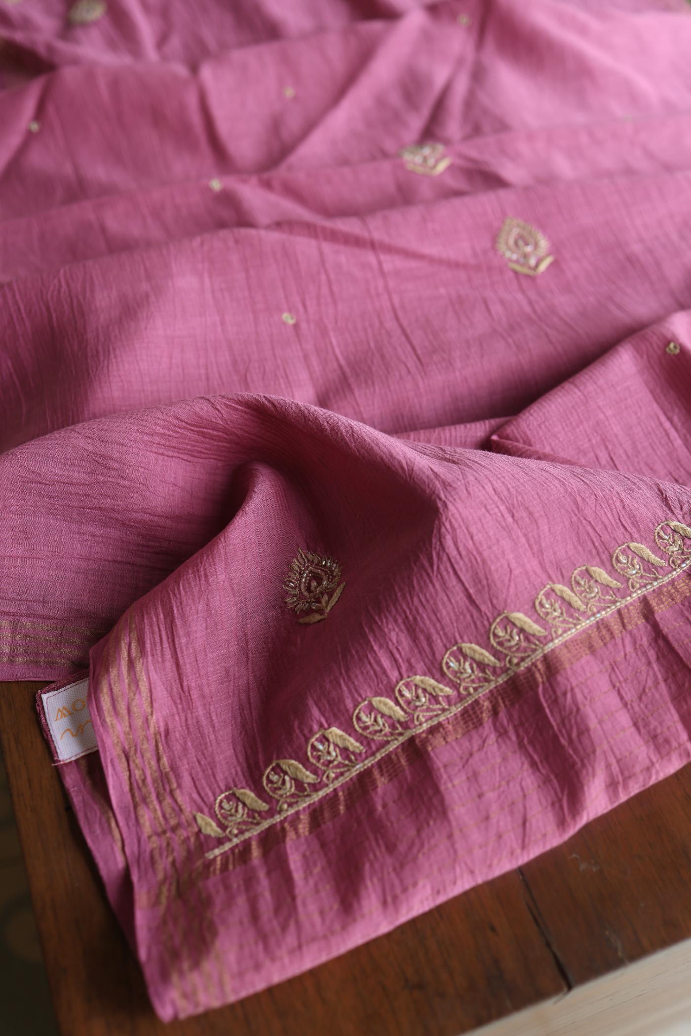 Tulip Pink Shade Mal Maheshwari Chikankari Unstitched Fabric