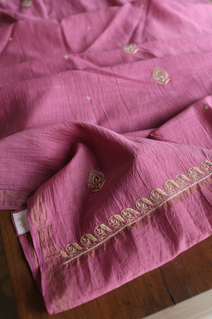 Tulip Pink Shade Mal Maheshwari Chikankari Unstitched Fabric