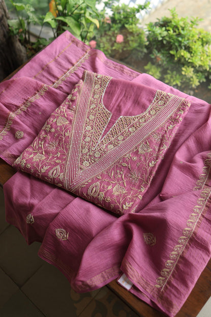 Tulip Pink Shade Mal Maheshwari Chikankari Unstitched Fabric