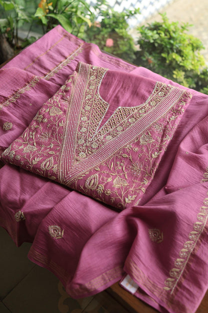 Tulip Pink Shade Mal Maheshwari Chikankari Unstitched Fabric