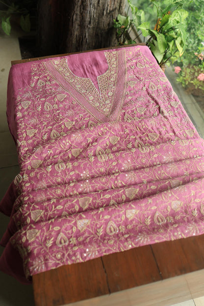 Tulip Pink Shade Mal Maheshwari Chikankari Unstitched Fabric
