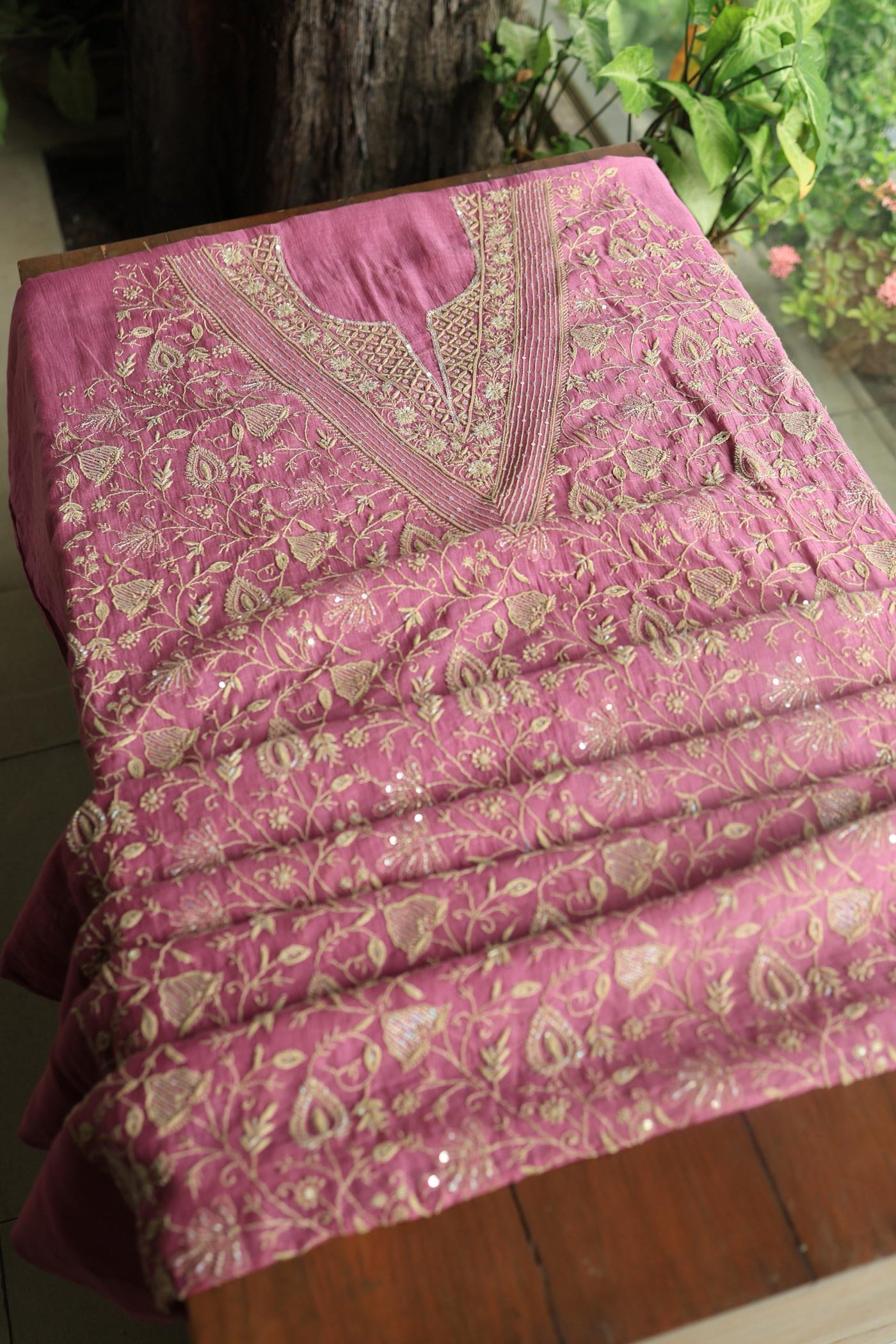 Tulip Pink Shade Mal Maheshwari Chikankari Unstitched Fabric
