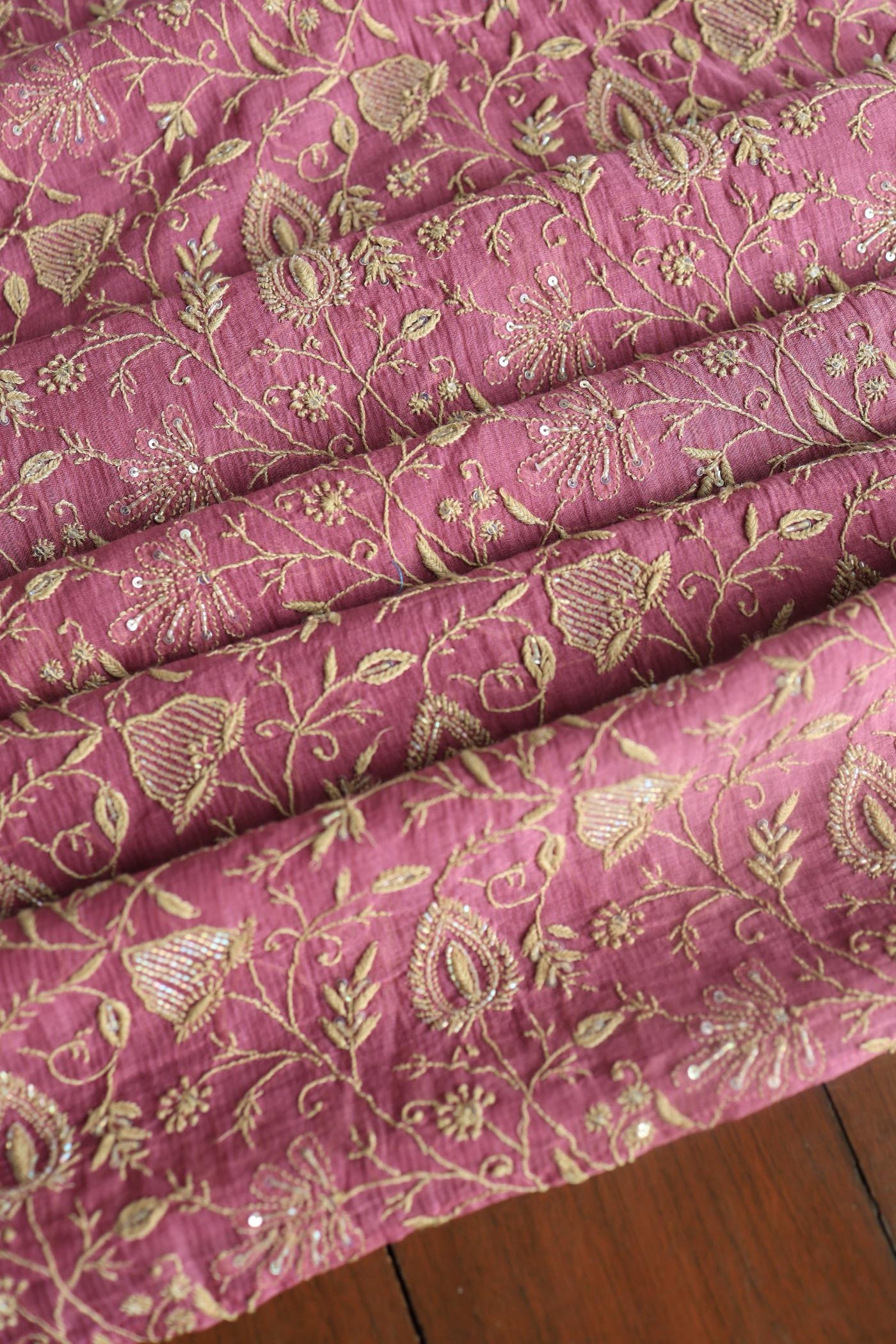 Tulip Pink Shade Mal Maheshwari Chikankari Unstitched Fabric