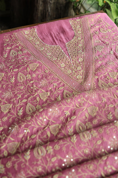 Tulip Pink Shade Mal Maheshwari Chikankari Unstitched Fabric