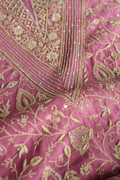 Tulip Pink Shade Mal Maheshwari Chikankari Unstitched Fabric