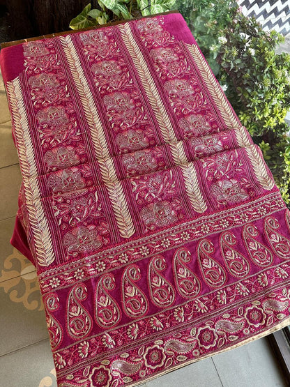 Tulip Pink Shade Moonga Silk Chikankari Unstitched Fabric