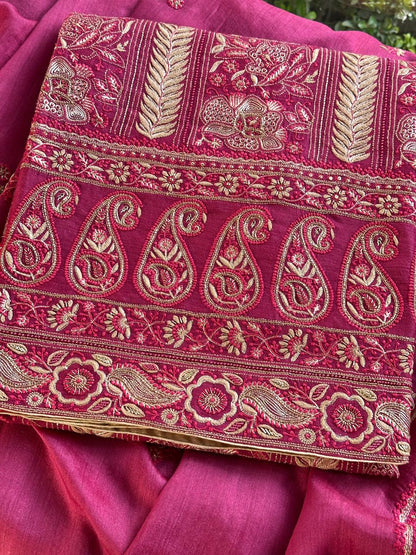 Tulip Pink Shade Moonga Silk Chikankari Unstitched Fabric