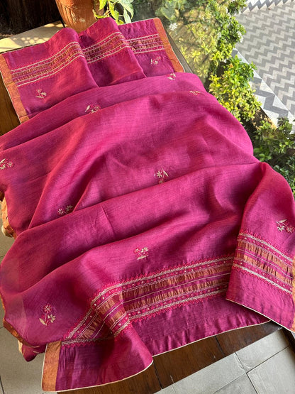 Tulip Pink Shade Moonga Silk Chikankari Unstitched Fabric
