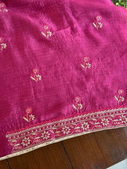 Tulip Pink Shade Moonga Silk Chikankari Unstitched Fabric