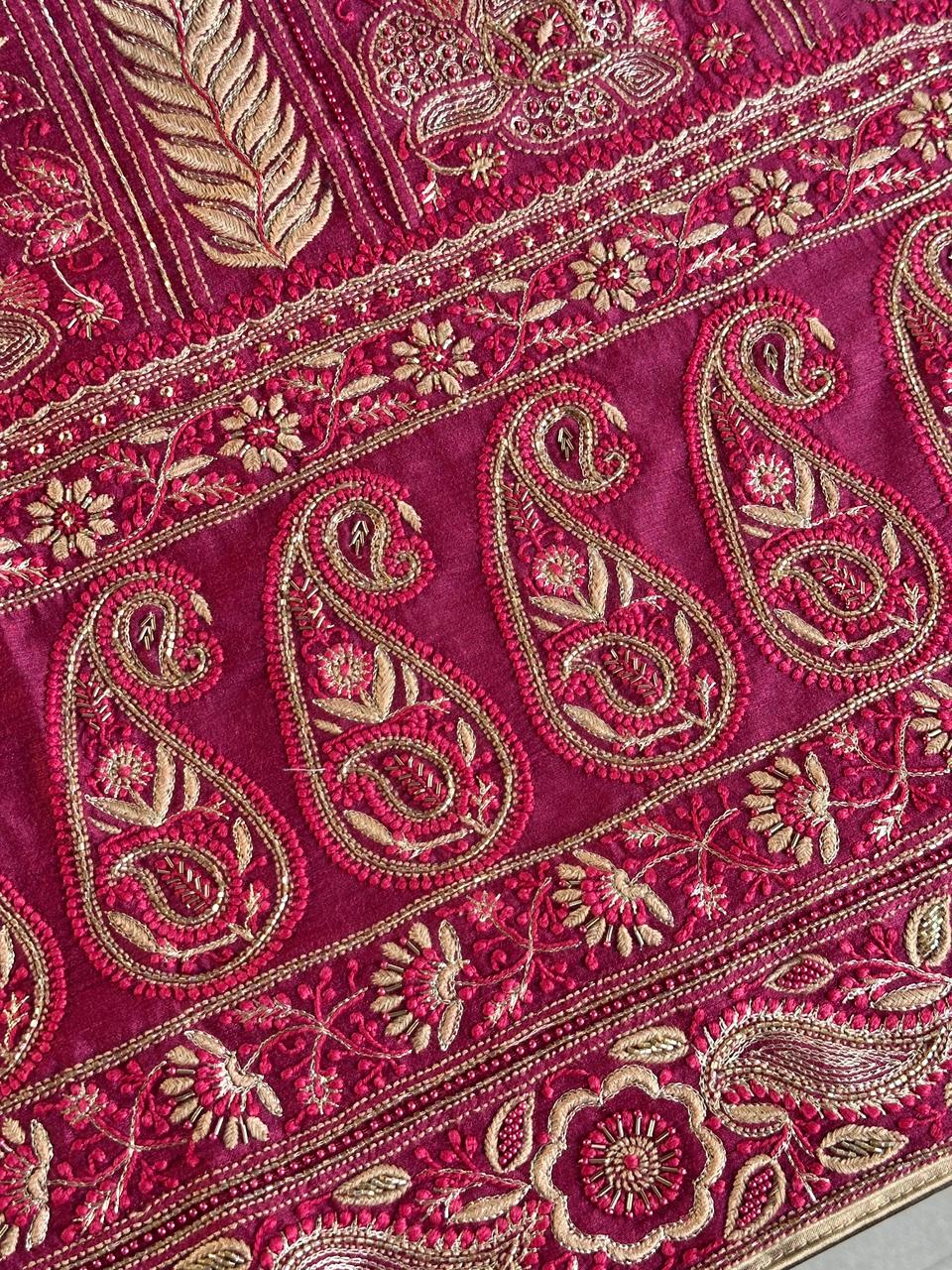 Tulip Pink Shade Moonga Silk Chikankari Unstitched Fabric