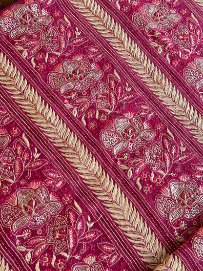 Tulip Pink Shade Moonga Silk Chikankari Unstitched Fabric