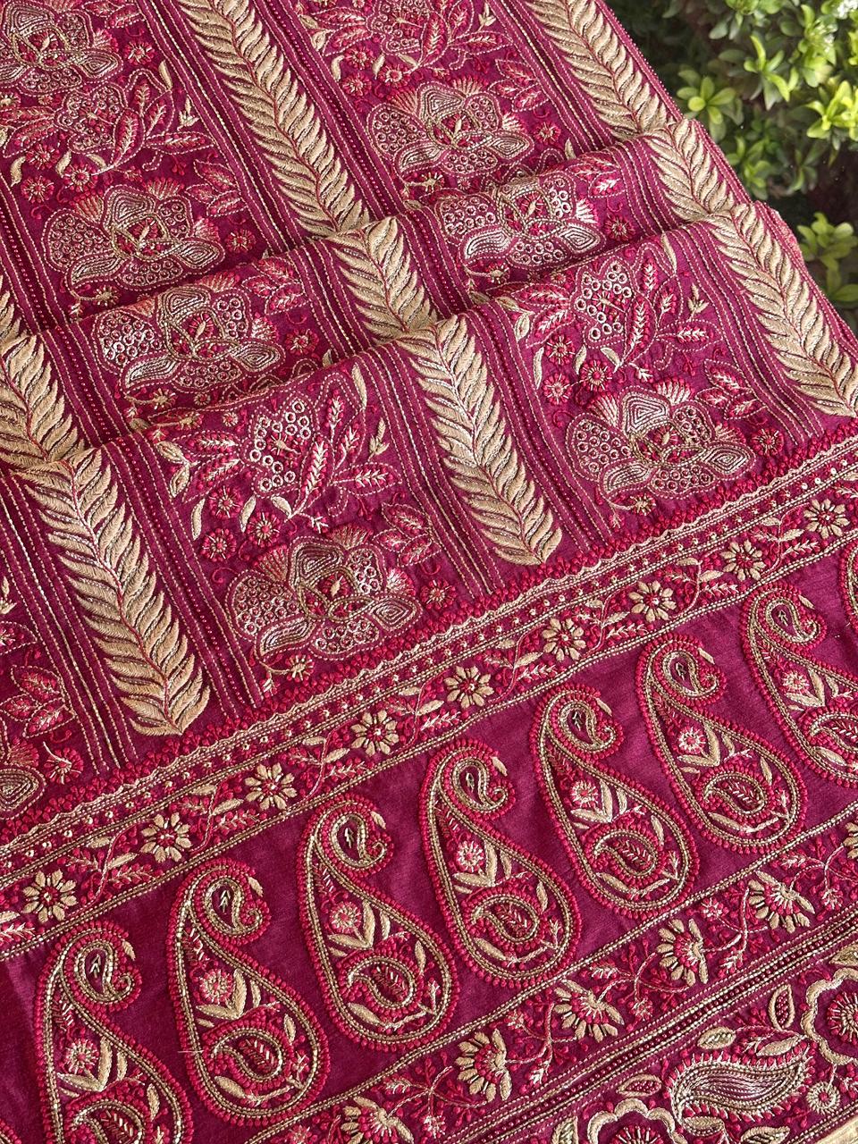 Tulip Pink Shade Moonga Silk Chikankari Unstitched Fabric