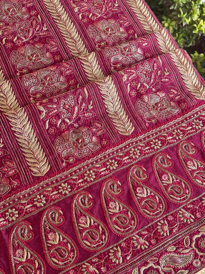 Tulip Pink Shade Moonga Silk Chikankari Unstitched Fabric