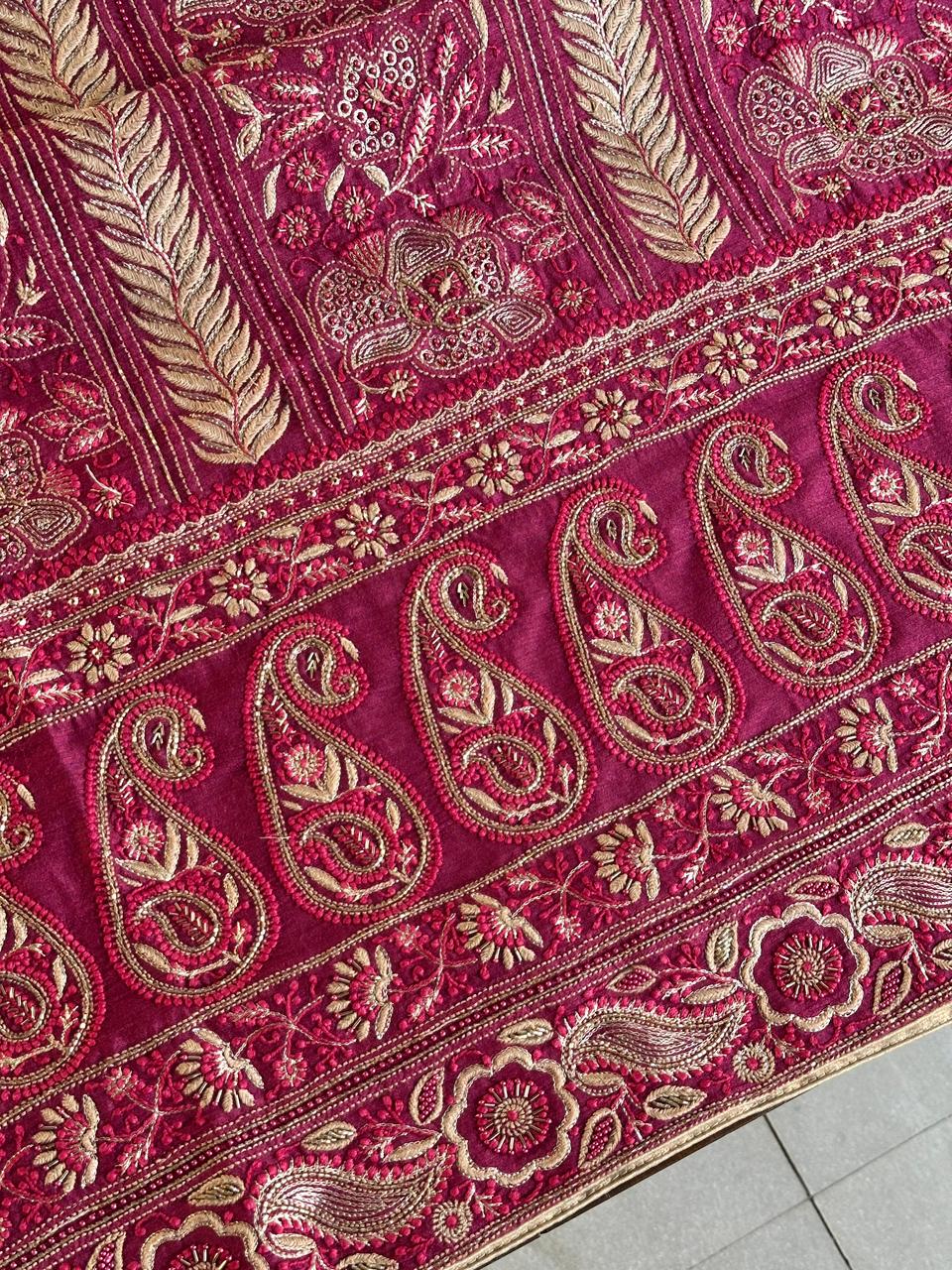 Tulip Pink Shade Moonga Silk Chikankari Unstitched Fabric