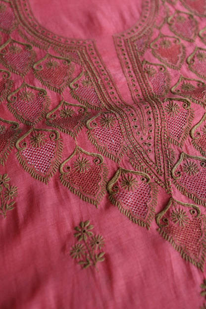 Tulip Pink & Beige Shade Mal Cotton Chikankari Unstitched Kurta Dupatta Fabric