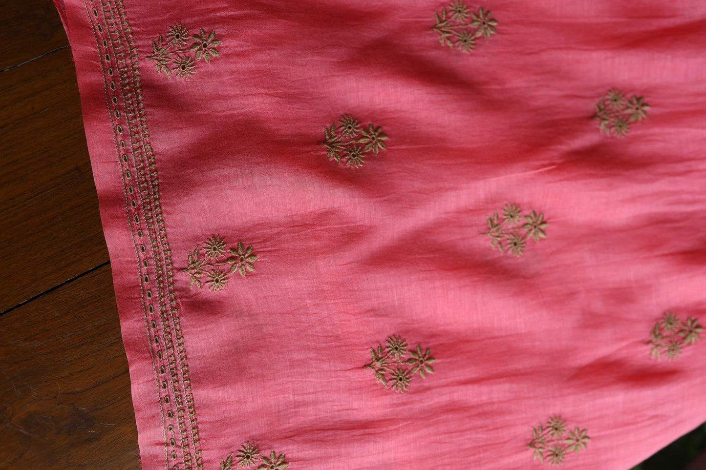 Tulip Pink & Beige Shade Mal Cotton Chikankari Unstitched Kurta Dupatta Fabric
