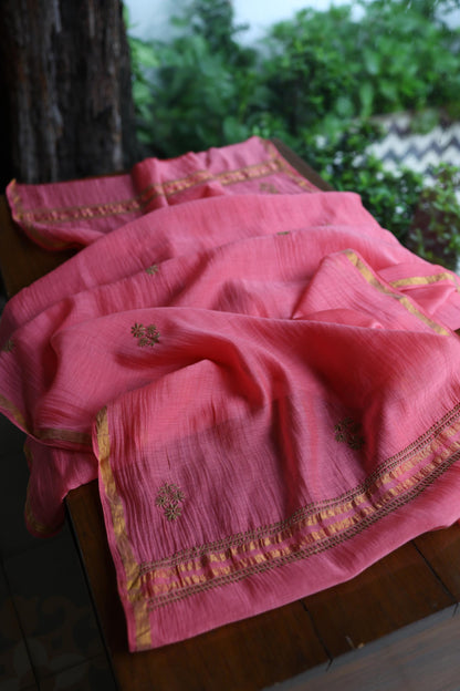 Tulip Pink & Beige Shade Mal Cotton Chikankari Unstitched Kurta Dupatta Fabric