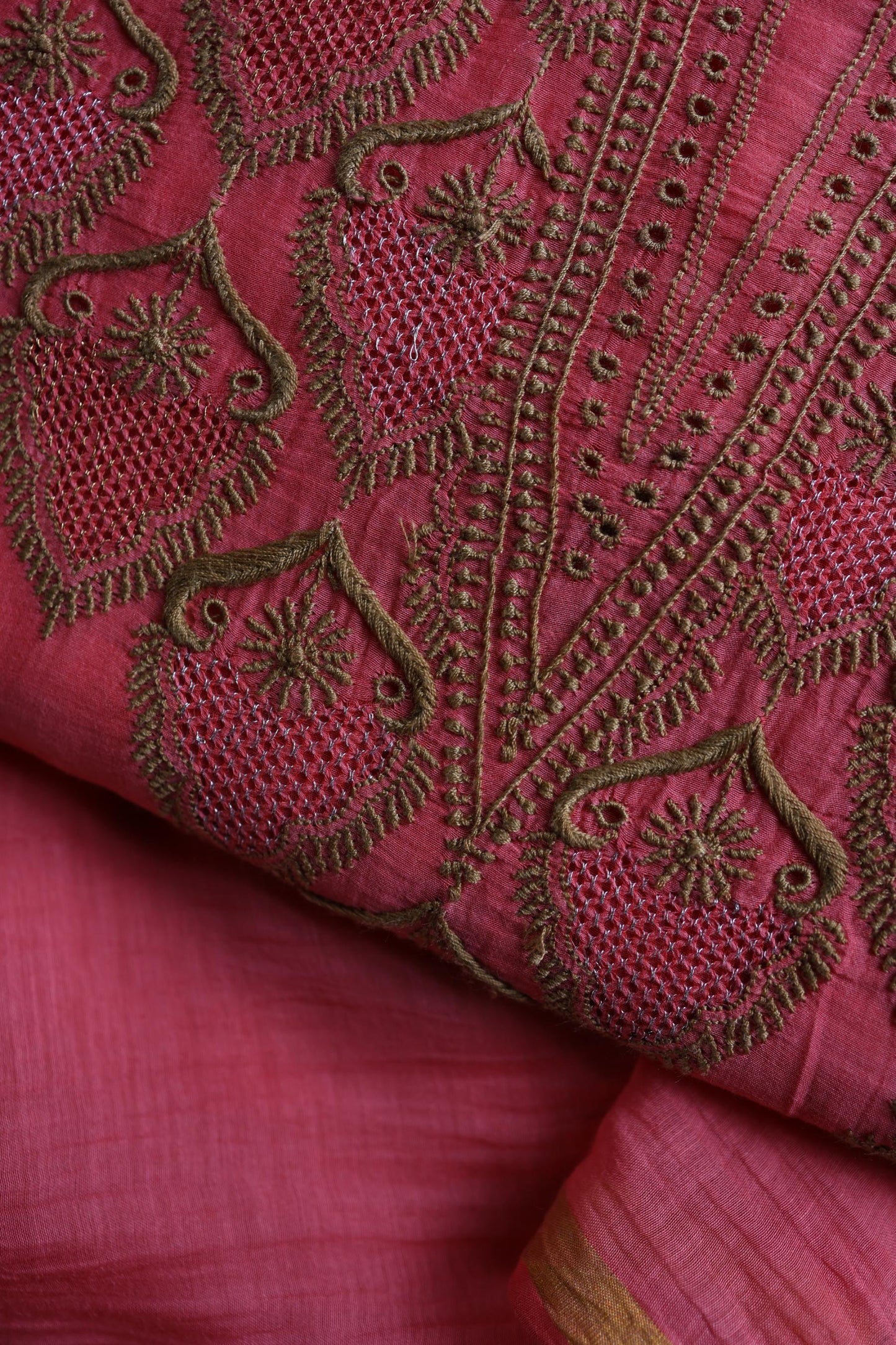 Tulip Pink & Beige Shade Mal Cotton Chikankari Unstitched Kurta Dupatta Fabric