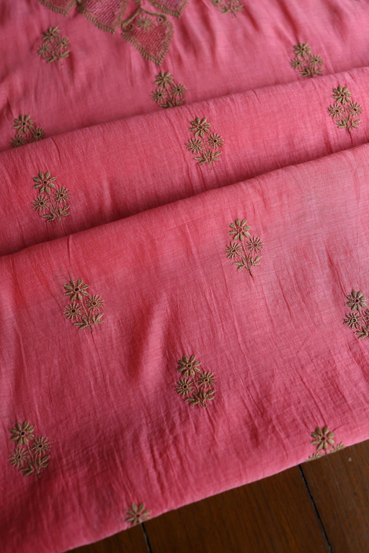 Tulip Pink & Beige Shade Mal Cotton Chikankari Unstitched Kurta Dupatta Fabric