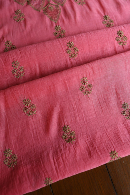 Tulip Pink & Beige Shade Mal Cotton Chikankari Unstitched Kurta Dupatta Fabric