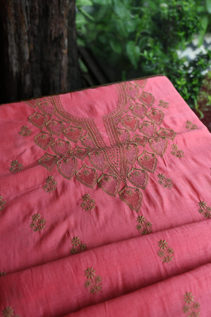 Tulip Pink & Beige Shade Mal Cotton Chikankari Unstitched Kurta Dupatta Fabric