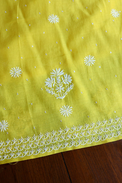 Tulip Yellow Pearl Work Chikankari Unstitched Fabric