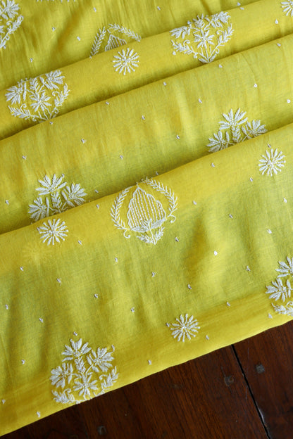 Tulip Yellow Pearl Work Chikankari Unstitched Fabric