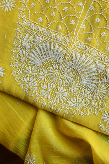 Tulip Yellow Pearl Work Chikankari Unstitched Fabric