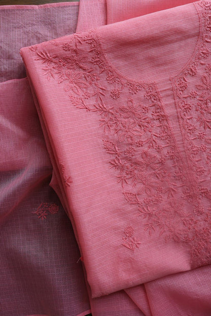 Turkish Rose Kota Chikankari Unstitched Fabric